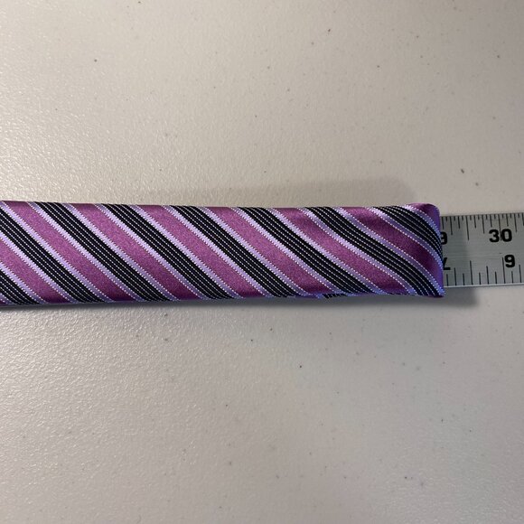 ERMENEGILDO ZEGNA Purple Black Silver Striped 100% Silk Tie Made In Italy - Picture 7 of 8